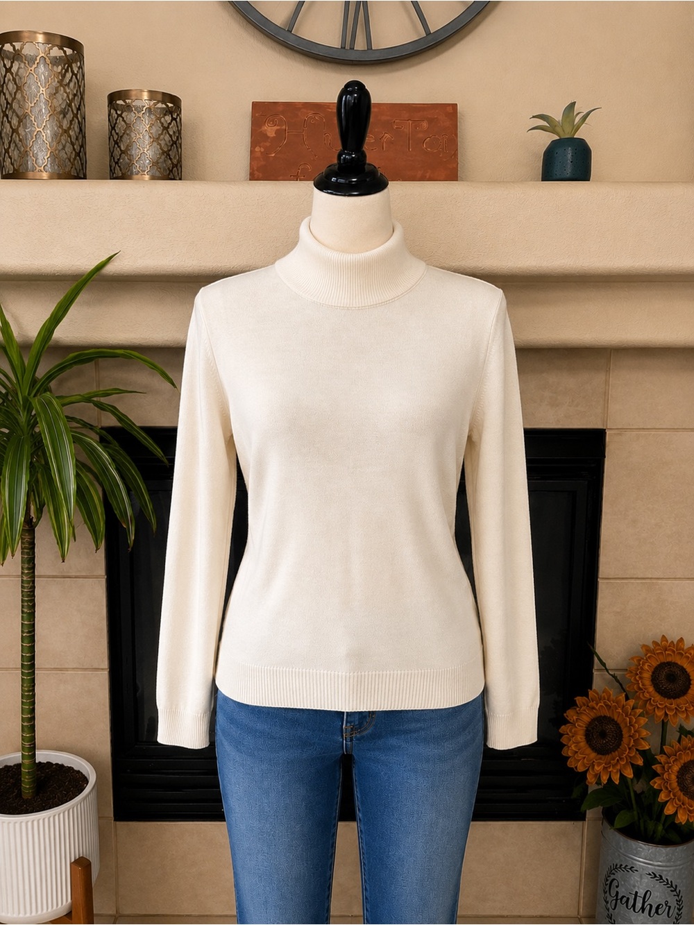 Joan Rivers Cream Turtleneck Sweater - Slim Knit